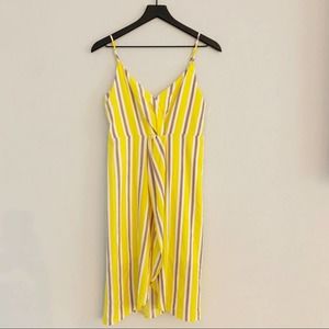 Line and Dot yellow striped faux wrap dress size S